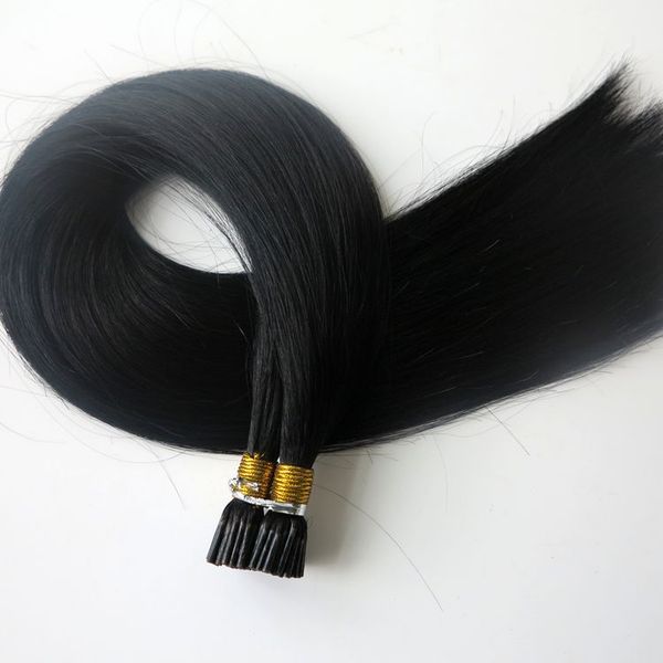 

pre bonded stick i tip human hair extensions 100g 100strands 18 20 22 24inch #1/jet black straight brazilian indian hair
