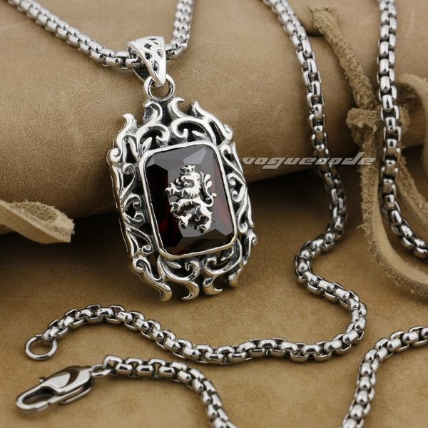 

925 sterling silver lion on fire cz stone mens biker rocker pendant 9e009
