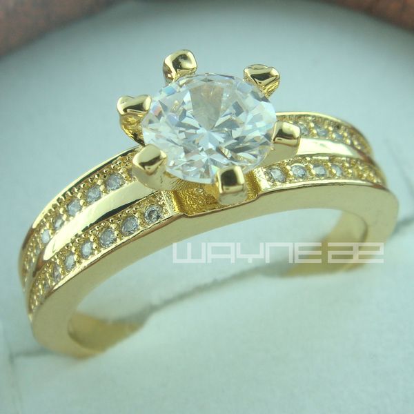 

18k gold gf engagement wedding solid ring w/ simulated diamond band r154 sz8.5-9, Silver