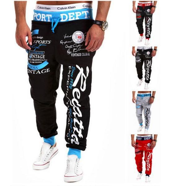

wholesale-mens pants elastic waist printed letters loose cargo casual harem baggy hip hop dance sport pant trousers slacks ing, Black