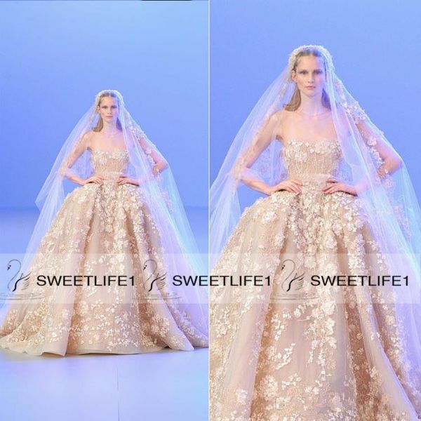 

2016 Sexy Elie Saab Свадебные Платья С Без Бретелек Вышивка Зашнуровать Назад Линия Бальное Платье Развертки Поезд Элегантные Свадебные Платья Довольно