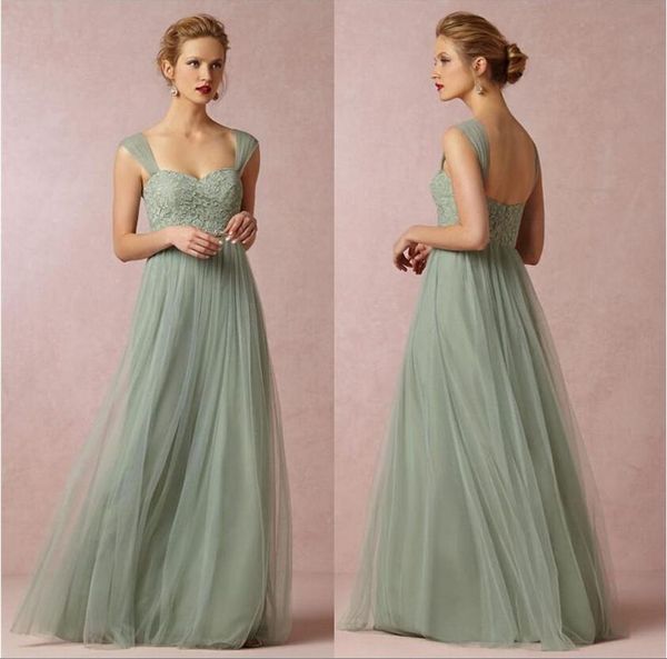 

Шалфей зеленый Принцесса длинные платья невесты-line милая декольте Cap рукава тюль с кружевом длина до пола платья выпускного вечера BO8554