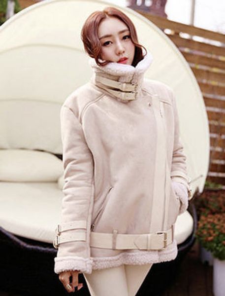 

wholesale-fall/winter woman ladies shearling coats suede leather jackets plus size long coat thick lambs wool coat s-xxl camel d099, Black