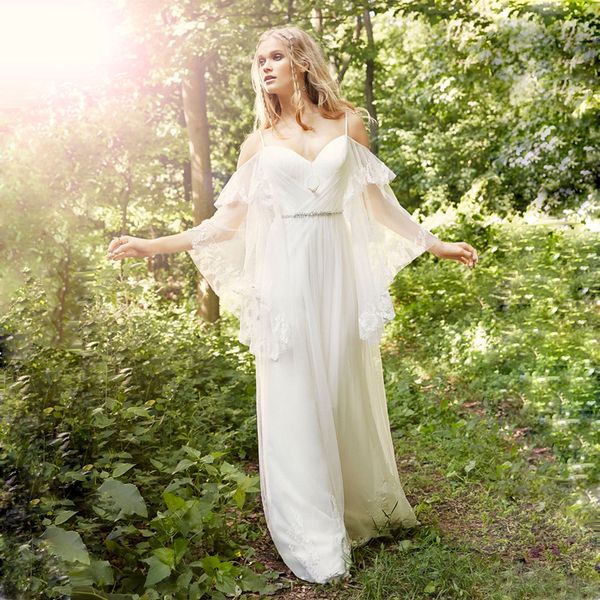 

bohemia beach elegant wedding dresses spaghetti backless sparking belt tulle sweep traina line vestidos de novia bridal gowns, White