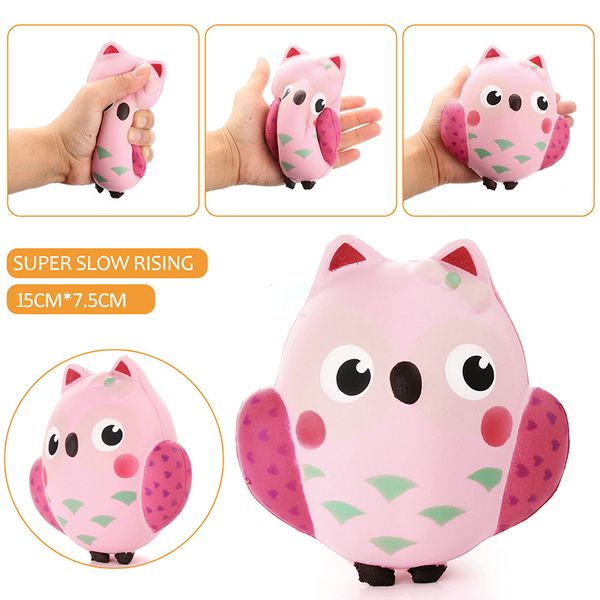 

new arrival 14cm squishy kawaii cute pink owl pu soft slow rising phone strap squeeze break kid toy relieve anxiety fun gift