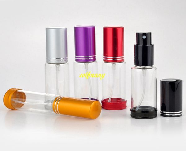 

100pcs/lot 20ml protection base portable glass perfume bottle with anodized aluminum atomizer empty parfum case for traveler