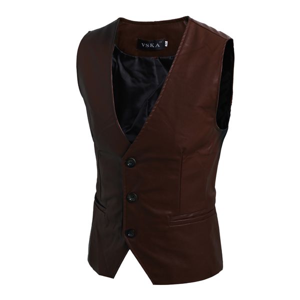 

new fashion men vest slim fit pu leather v-neck single-breasted jackets men's outerwear & coats, Black;white