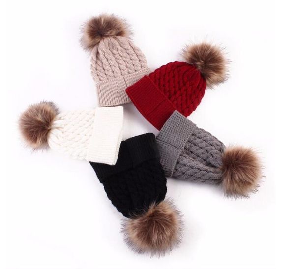 

women caps beanies winter keep warm hats knitted wool fur ball pom poms hemming hat skullies bonnet female caps accessories, Yellow