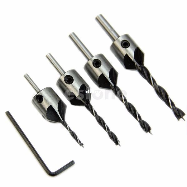 

5 pcs/lot hss 5 flute countersink drill bit set reamer woodworking chamfer 3mm-6mm