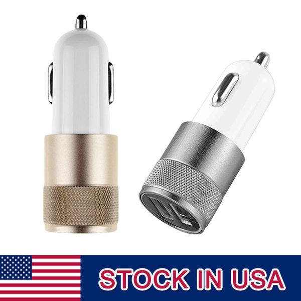 

metal car charger aluminium alloy dual usb port charging adapter for tablet samsung ship