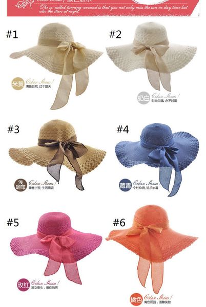

6 colors,wide large floppy brim summer beach sun straw beach derby hat cap packable flexible,60pcs dhl free, Blue;gray