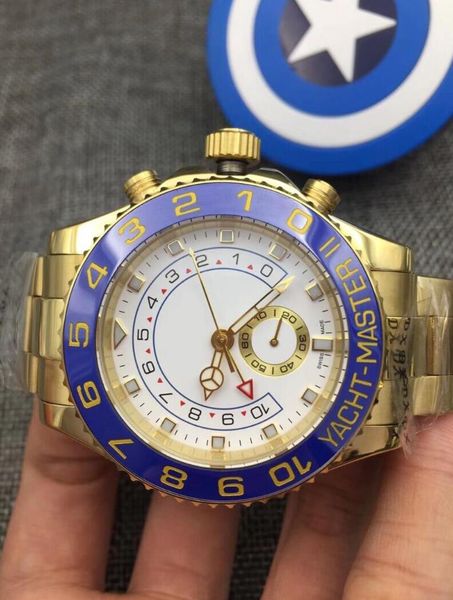 

Новый топ высокое качество люксовый бренд часы Yacht Master II 116688 18k желтое золото керамический безель белый циферблат Азия 2813 автоматические механические