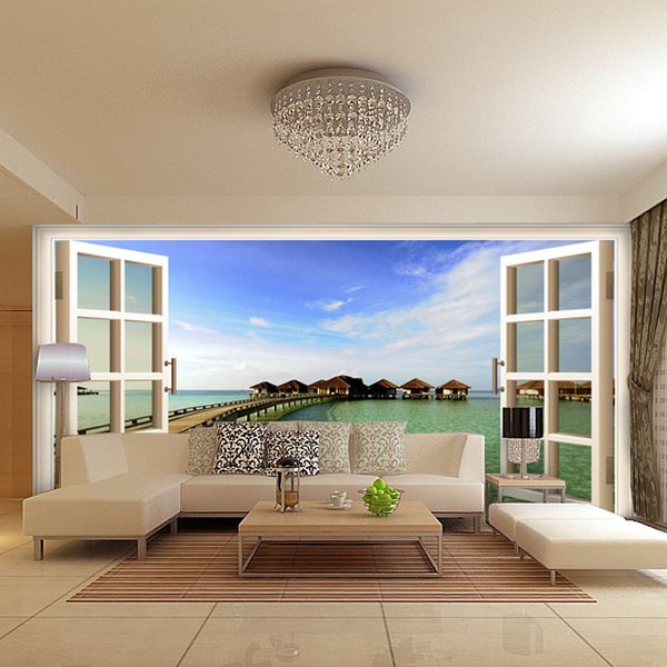 Modern Fashion False Window Ocean Landscape Art Customized Mural 3d Wallpaper Tv Sofa Background Bedroom Baby Kids Wall Paper Wall Stickers Hd Wide