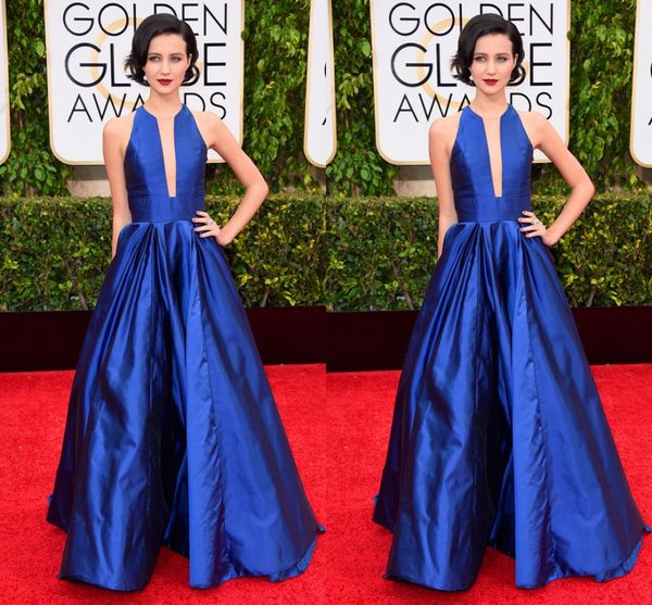 

72nd golden globe julia goldani telles crew taffeta elegant a-line royal blue evening prom party celebrity dresses, Black;red