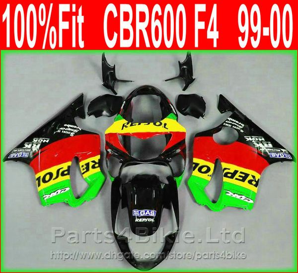 

simple style green repsol body parts for honda fairing cbr 600 f4 1999 2000 injection mold fairings kit cbr600 f4 99 00 d5fu