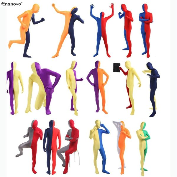 

wholesale-(5 pieces/lot) ensnovo men spandex lycra nylon full body one piece bodysuit double color zentai suit costumes custom skin tights, Black