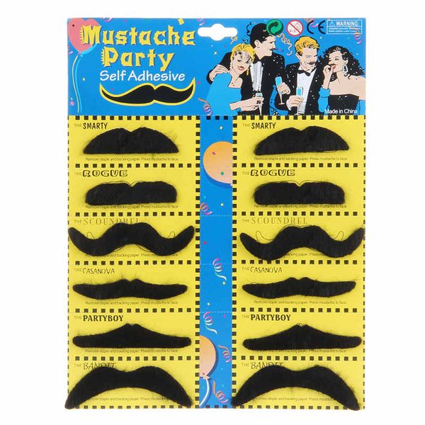 Festivas Party Fake Bigode Halloween Decorações Cosplay Figurina Novidade Funny Beard Beard Bigaches Bigode para Birthday Christmas Gift 12pc