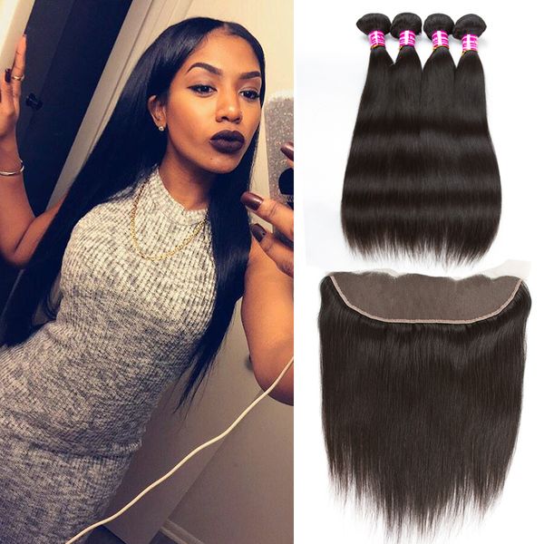 Brazilian Peruvian Straight Human Hair Weave Bundles Straight Weaves Style With Lace Frontal Closure And Bundles Remy Hair Company Hair Extensions