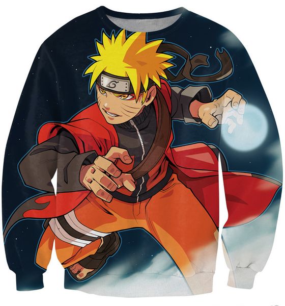 

wholesale-new men/women's 3d sweatshirt cartoon print anime uzumaki naruto mockup crewneck pullover hoodies clothing, Black