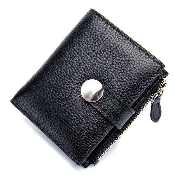 

2017 new concise hasp cow genuine leather wallet women purse card organizer bag carteira cuzdan vallet money clip coin pocket, Black