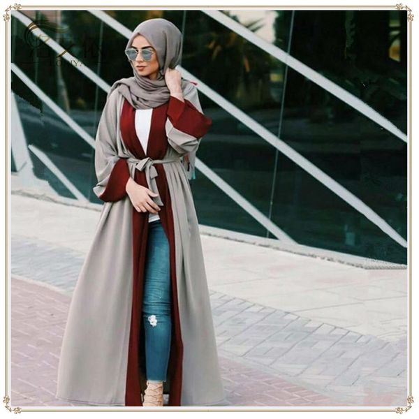 

factory price muslim women patchwork abaya dress s-2xl plus size islamic women maxi cardigan for sale, Red