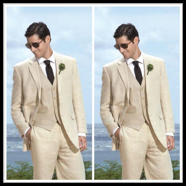 

custom made liinen groom tuxedos notch lapel men's suit light khaki groomsman/bridegroom wedding/prom suits (jacket+pants+tie+vest) k13, Black;gray