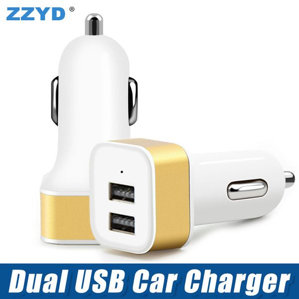 

zzyd metal 2.1a dual usb 2 port car charger adapter portable cellphone charging for tablet ip 6 7 8 samsung s8 phone