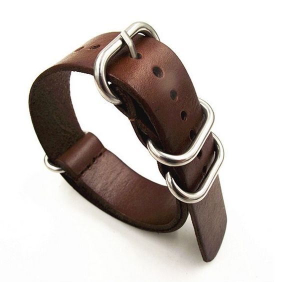 

wholesale- 1pcs 18mm 20mm 22mm 24mm nato strap genuine leather coffee color watch band nato straps zulu strap watch straps, Black;brown