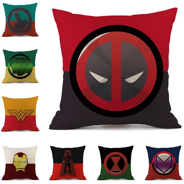

multicolor 19 designs pillow cover marchav movie hero superman iron man green lantern spider-man cotton and linen cushion cover