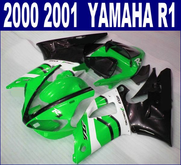 

plstic fairings set for yamaha 2000 2001 yzf r1 fairing kit yzf1000 00 01 green white black motorcycle parts rq66 + 7 gifts