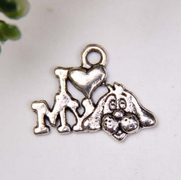 

200pcs antique silver single-sided design " i love my dog " charms pendants diy jewelry 18 x14mm (370, Bronze;silver