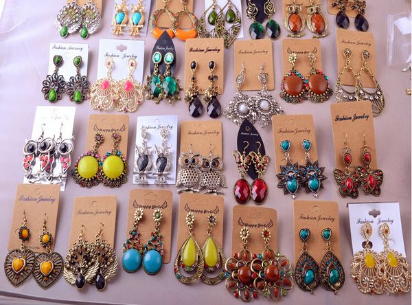 

random mix 10 style 10pairs/lot vintage tibetan silver/bronze resin gem drop earings dangle earrings