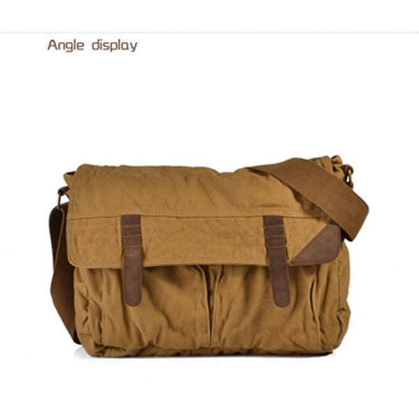 

wholesale-man boyz fashion leather convas shoulder bag messessger bag khaki