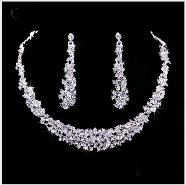 

twinkle crystal wedding bridal jewelry sets rhinestone allloy necklace earrings 2-piece wedding jewelery accessories joyas de plata, Slivery;golden