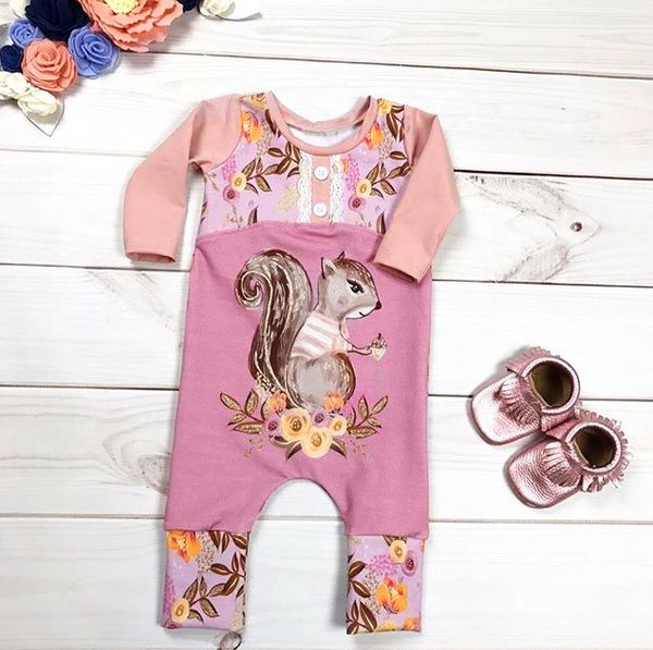 

baby girls clothes 2018 spring autumn pink squirrel printing flower romper kids clothing cotton rompers jumpsuit children clothing boutique, Blue
