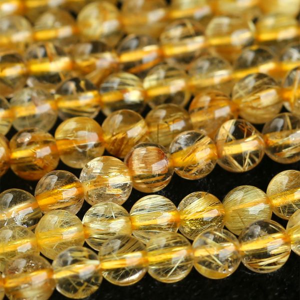 

wholesale natural genuine gold hair rutile quartz round loose stone beads 3-18mm diy necklaces or bracelets 16" 03810, Black