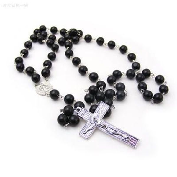 Colares Homens Mulheres Pingente Cruz Preto Rosário Beads New Fashion Declaração Colar Beckham Corpo Mulheres Homens Cadeias Cruzadas Colares Pingentes