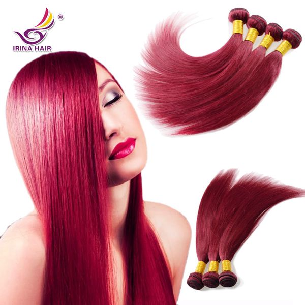 Brasileiro Virgem Do Cabelo em linha reta 99j cor da borgonha 4 pcs muito tecer cabelo Peruano 8 '' -30 '' 100% não transformados crua extensão do cabelo humano pontas grossas