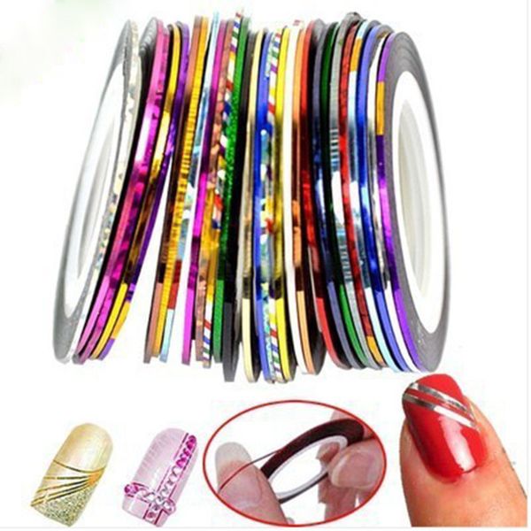 All'ingrosso-10 pezzi Colori Rotoli Nastro a strisce Linea Adesivo per unghie Kit fai da te per unghie Punta gel UV per nail art