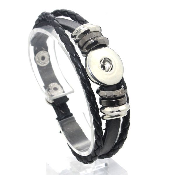 

noosa 18mm snap button bracelet bohemian woven 6color braided leather multilayer snap bracelets for women snap button jewelry, Golden;silver