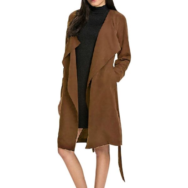 

wholesale- long sleeve oversized trench coat women outerwear loose coat gabardina mujer waterfall italian ladies blazer belted duster coats, Tan;black