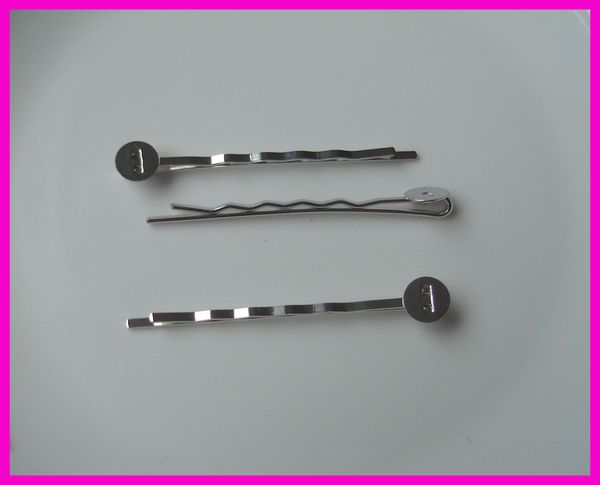 

50pcs 1.7mm*5.0cm plain metal bobby pin with 8mm gluing pads at nickle and lead bargain for bulk, Golden;silver