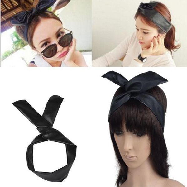 Fashion Women Pu Leather Bunny Rabbit Ear Hairband Headband Hair