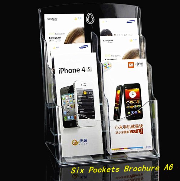 

clear a6 six pockets pamphlet brochure literature plastic acrylic display holder stand to insert leaflet on desk1pcs ing