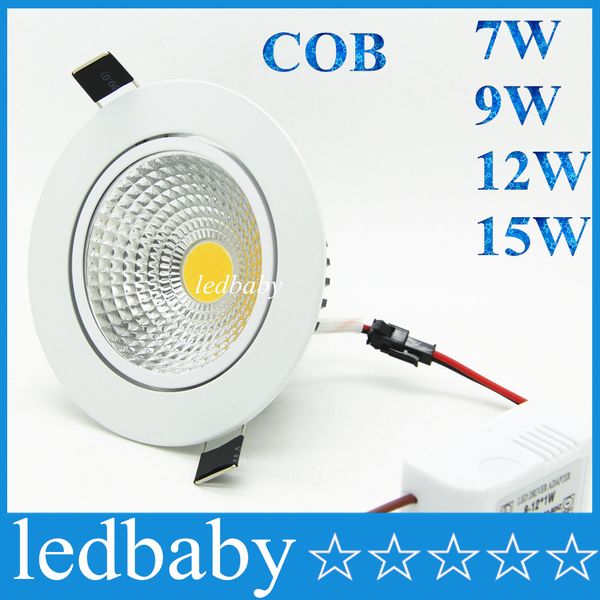 

high power cob dimmable led dowlights 7w 9w 12w 15w led cabinet lamps 60 angle 110lm/w led energy saving light ac 85-265v