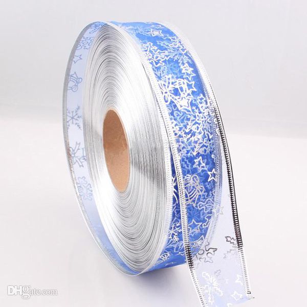 

wholesale-38mm wedding ribbon christmas ribbon silver gold seal star grass snowflake bell pattern organza ribbon strap jjal x06