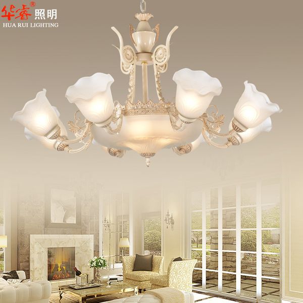 Modern Traditional Beige Wrought Iron Art Frosted Glass Chandelier Modern Traditional Beige Wrought Iron Art Frosted Glass Chandelier E27 Base Vintage Pendant Lighting Luxury Fixture