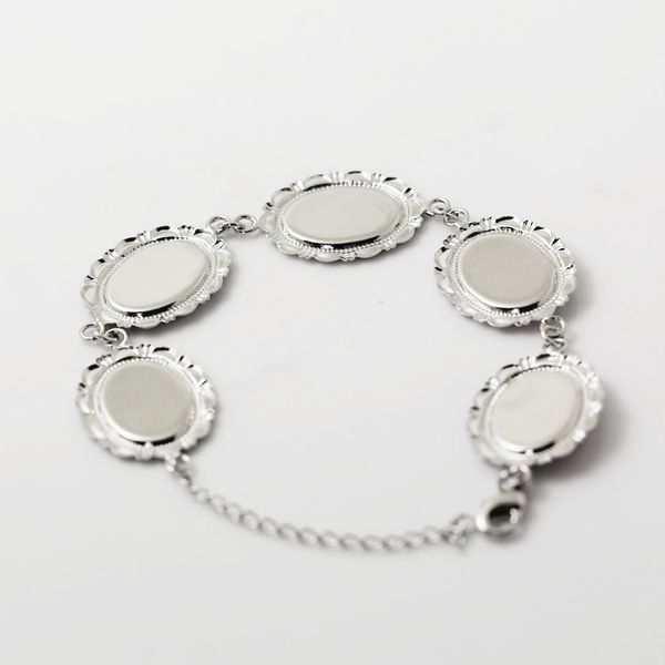 

beadsnice filigree bracelet p bracelet setting with 5 blank bezels fits cabochons size 13 x 18mm bangle blanks id 26733, Slivery;crystal