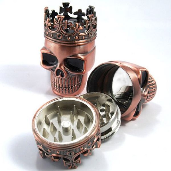 Super Grinder Metal King Skull Metall-Tabak-Kräutermühle Totenkopf-Mühle 3-teiliger Gewürzbrecher Handmuller magnetisch mit Sieb