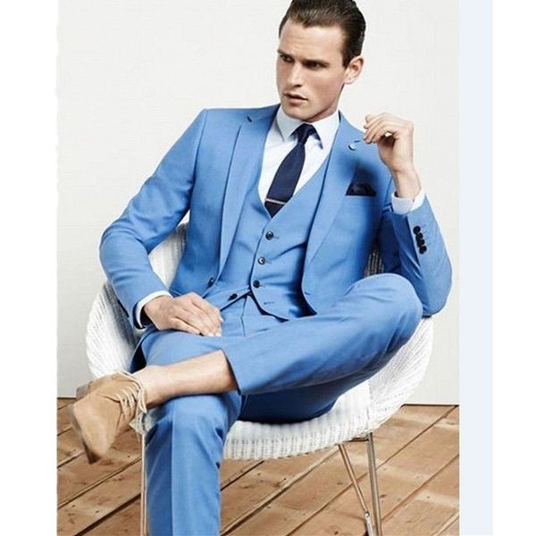 Ternos masculinos Blazers Blue Men's Wedding Dress Melhores Homens Fit Slim Fit 3 Conjuntos de Vestidos do Noivo e Office Professional Terno Feito Personalizado